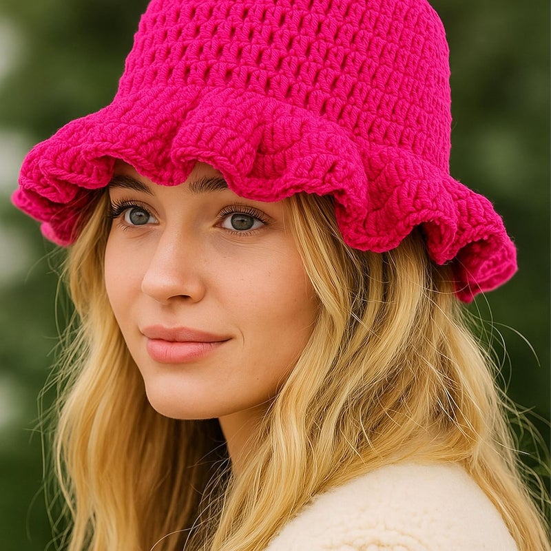 Ahouws Crochet Bucket Hat Women Trendy Knit Floppy Cap Cute Boho Handmade Beanies Outdoor Boho Travel Fishing Hat - Image 3